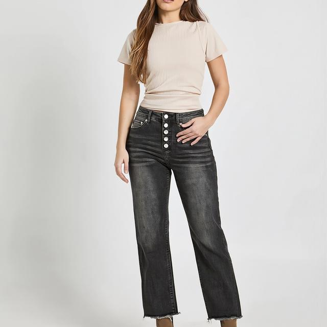 TEMU Jeans elásticos XL8056# para mujer, con suelto en la pantorrilla, Jeans de cintura para mujer, Jeans negros de puntos