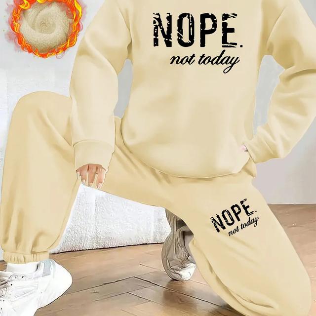 TEMU مجموعة سترة بوليستر كاجوال للنساء، بأكمام طويلة وياقة مستديرة مع نمط ، مجموعة بنطلون رياضي محبوكة لفصل /الشتاء