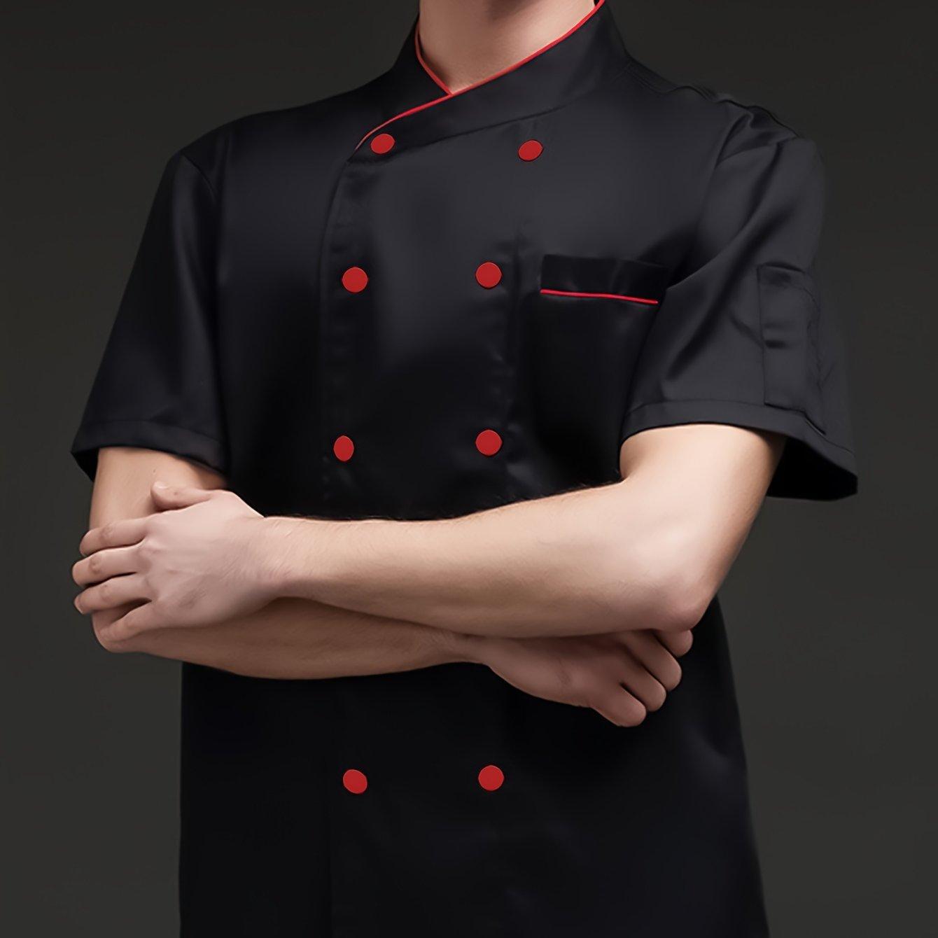 TEMU Short-sleeved Solid Color Double-breasted Chef Uniform For Men, Suitable For Hotels, Restaurants, And Kitchens, Including Hot Pot And Dessert Baking Attire