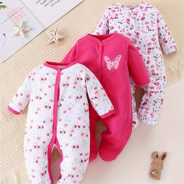 TEMU Baby Jumpsuit Baby Autumn And Winter Foot-covering Jumpsuit Newborn Animal Full Print Romper Crawling Clothes, 3pcs Clothing, Perfect For Outdoor