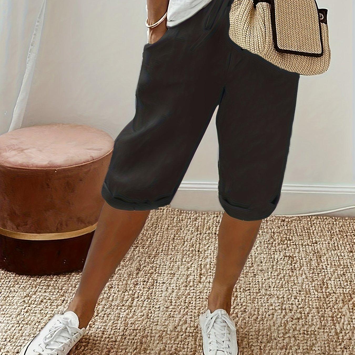 TEMU Plus Size - Plus Size - Plus Size Damen Harem/Genie Hose | Lässiger Stil, leicht dehnbarer Stoff, Unifarben, Taschendetails, geeignet für Frühling/Sommer/Herbst