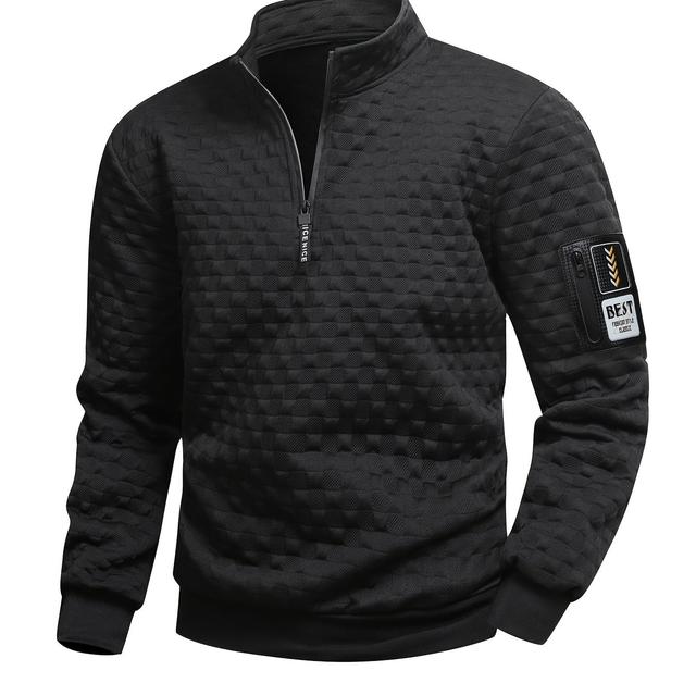 TEMU Men's Casual Collar Long-sleeved Sweatshirt - Knitted Fabric, Pattern, Activity Top