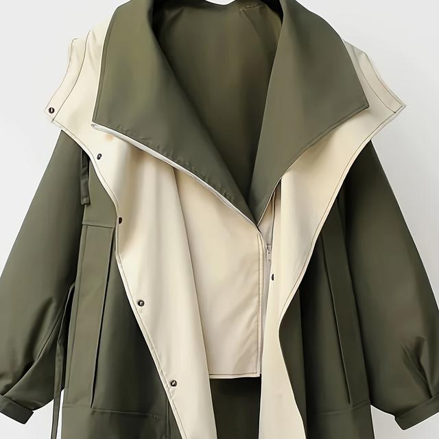 TEMU A Stylish And Comfortable Women's Trench Coat With A Large Collar, Hood, Drawstring, And Zipper, Perfect For Commuting And Featuring A -