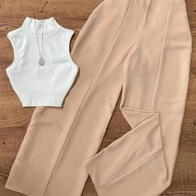 TEMU Női, hétköznapi, sokoldalú szett, mely egy egyszínű, kúpszárú mellényből és egy egyszerű, hosszú nadrágból áll, kétrészes szett.