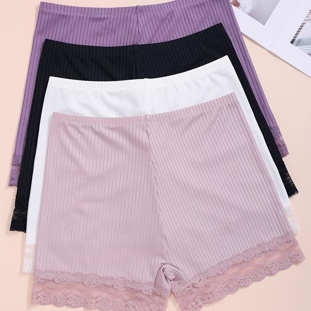 TEMU طقم من 4 سراويل داخلية نسائية عالية الخصر بحواف دانتيل، مريحة ومزخرفة بتصميم أنيق