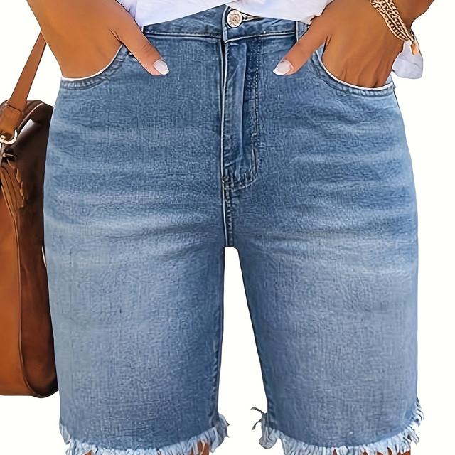 TEMU Neue Damen Denim Shorts für Frühling und Sommer mit elastischer Passform, Rüschenbesatz am Saum, vielseitig und stylisch, hellfarbene 5-Zoll-Shorts für Damen