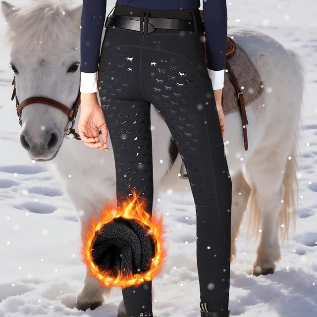 TEMU Children's -lined Tight Equestrian Pants, Solid Color Warm Riding Trousers, Thick Autumn/winter Training Pants With Pockets, Unisex For Boys And Girls, Perfect For Outdoor