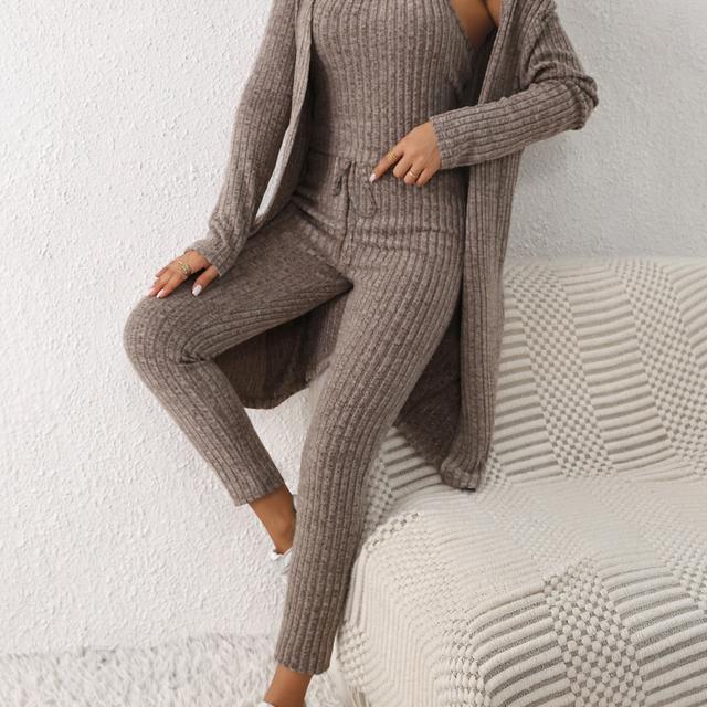 TEMU Dreiteiliger Damenanzug: Maßgeschneidertes Camisole mit modischer eleganter gebürsteter Textur, eng anliegende lockerer langer Mantel