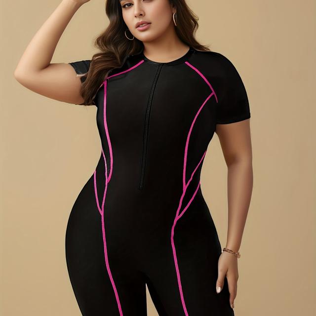 TEMU European And American New Plus Size Swimwear Women's Conservative Boyleg Shorts Zipper One-piece Swimsuit