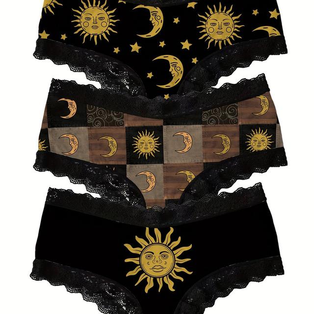 TEMU 3pcs Print Lace Trim Briefs, Comfy Breathable Stretchy Intimates Panties, Women's Lingerie & Underwear