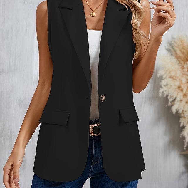 TEMU Button Front Lapel Vest, Elegant Solid Color Sleeveless Vest For Spring & Fall, Women's Clothing