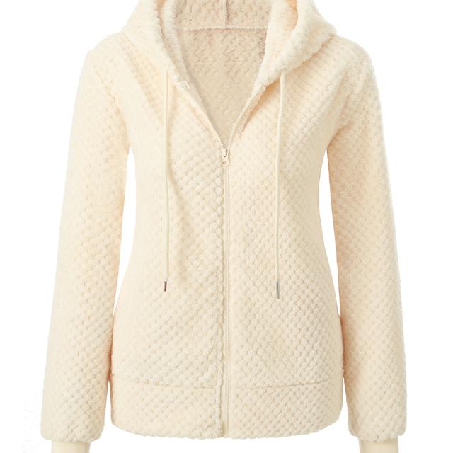 TEMU 집업 퍼지 후디 코트, 가을 & 겨울용 우아한 열 솔리드 긴 소매 드로스트링 코트, 여성 의류