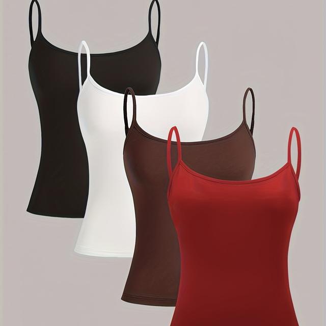 TEMU 4pcs Set Of Adjustable Strap Solid Color Casual Sexy Camisole Tops