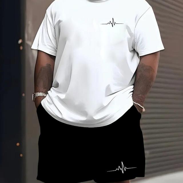 TEMU مجموعة تي شيرت بأكمام قصيرة كبيرة الحجم للرجال، مقاس كبير