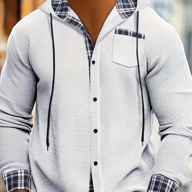 TEMU Sudadera con Capucha de Punto Waffle Texturizado para Hombre, Larga con Colores Contrastantes, Ropa Deportiva Casual para Otoño y Actividades al Aire Libre