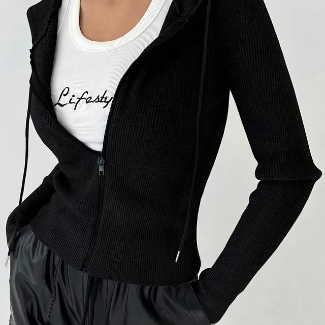 TEMU Chaqueta Casual de Manga Larga con Capucha y Ajuste Slim para Mujer en Color Sólido