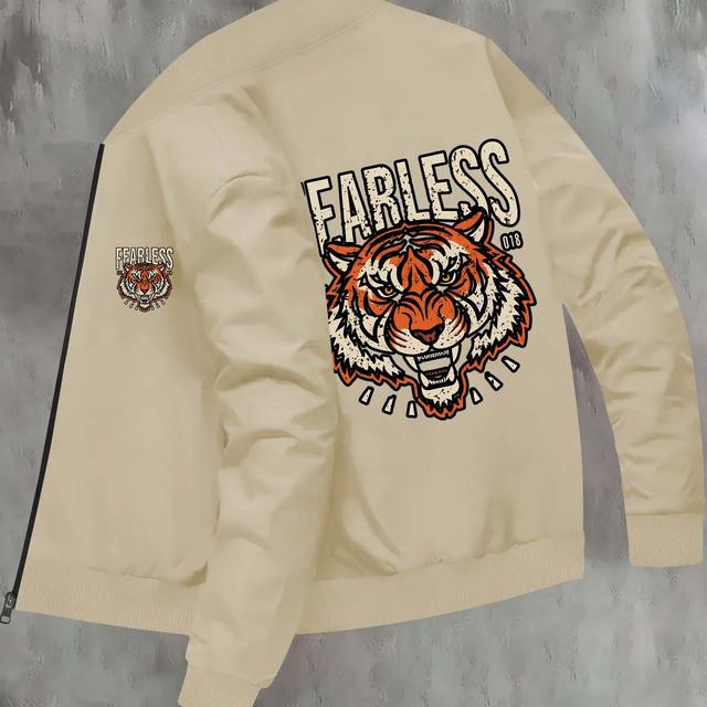 TEMU แจ็คเก็ตลายเสือสำหรับผู้ชาย - สวมใส่สบาย, คอเสื้อแบบยืน, เสื้อคลุมหลากหลายสไตล์สำหรับฤดูใบไม้ร่วง/ฤดูหนาวพร้อมกระเป๋า