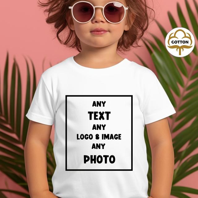 TEMU Customizable Girls' White T-shirt - Personalized Photo & Text, Soft Stretchy Fabric, Loose Fit Short Sleeve Round Neck Summer Top, Cute For , Custom Tee, Design,