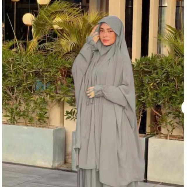 TEMU Ensemble Abaya à Lacets pour Femmes Taille Grande, Couleur Unie, Moyen-, avec Grand Hijab Arabe P302, 2 Pièces
