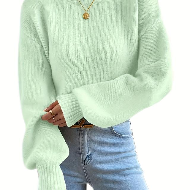 TEMU Plus Size - Eleganter Herbst- und Winter-Pullover in Übergröße mit Rundhalsausschnitt in Unifarben