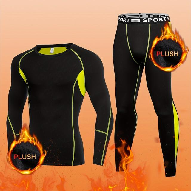 TEMU Men's Thermal Underwear, Fleece Autumn And Winter Pants For , Suitable For Cold Weather, Sports Fitness Casual Suit Base Layer