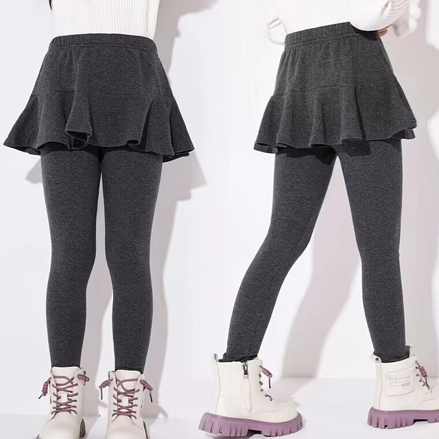 TEMU Girls' Warm Two-piece Skirt Pants Set For Autumn And Winter, New Style Children's School Uniform Outfit With Outerwear Trousers