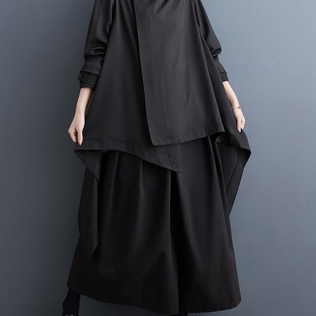 TEMU معطف ترينش غير متساوي للنساء، سترة ملونة برباط واقف، مصنوعة من البوليستر، ملابس خارجية فضفاضة لموسم /، قماش منسوج بوزن 160 غ/م²، 100% بوليستر