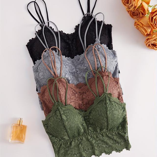 TEMU Seamless Backless Sunflower Strap Sexy Lace Lingerie Set For , Khaki, Gray, And Green, 4 Pieces