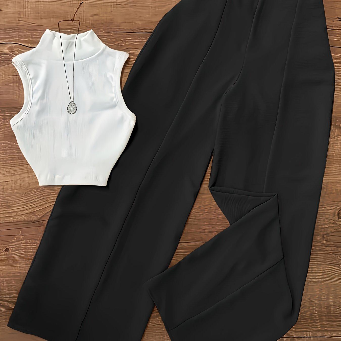 TEMU Dames Casual Veelzijdige Outfit Bestaande Uit een Kleur Cordonneer Vest En Eenvoudige Lange Broek, een Tweedelige Set
