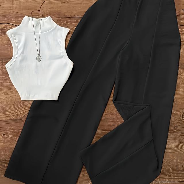TEMU Dames Casual Veelzijdige Outfit Bestaande Uit een Kleur Cordonneer Vest En Eenvoudige Lange Broek, een Tweedelige Set