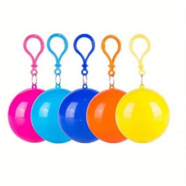 TEMU Portable Emergency Raincoat Ball Keychain - High Hooded Design, Lightweight & Durable, Reusable For Rain, 6 Vibrant Colors (blue, Orange, Red, Yellow, Green, Purple)