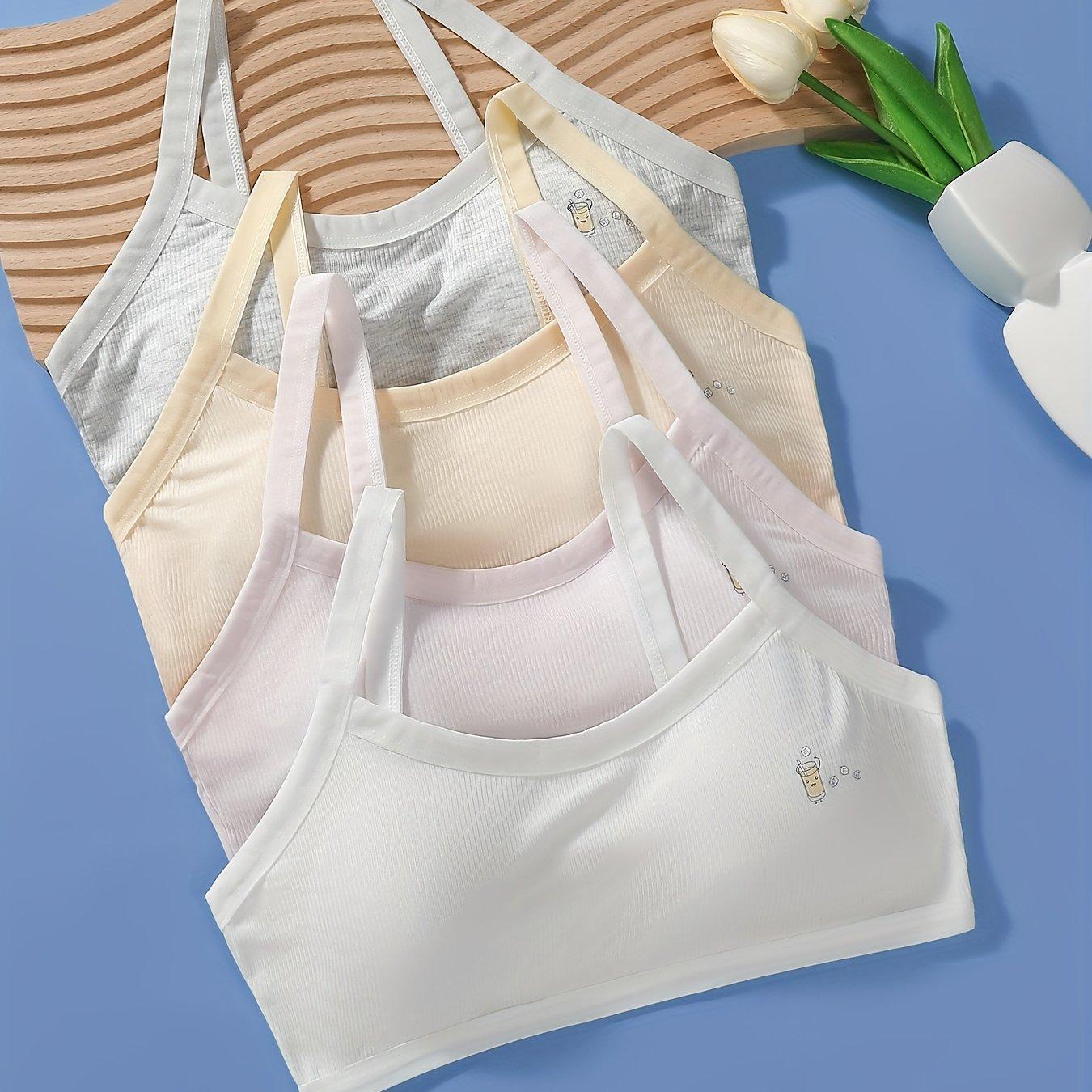 TEMU 4pcs Girls' Growth Period Vest With Padded Strapless Bra For Students Aged 12-14, For Teenager
