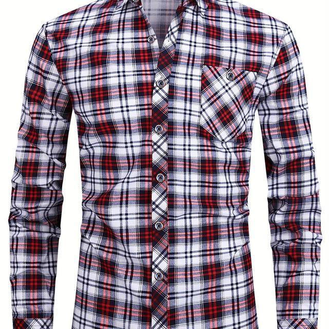 TEMU Long Sleeve Shirt With Chest Pockets - Casual Polyester Button-up For Spring, Fall & Casual Attire