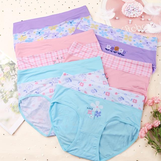 TEMU Conjunto de 6 bragas de talla grande con cintura y estampado - Ropa interior elástica y cómoda para mujer