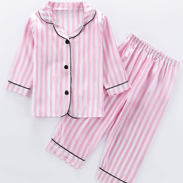 TEMU 1615 Flame Retardant Spring/autumn New Striped Print 's Pajama Casual Set