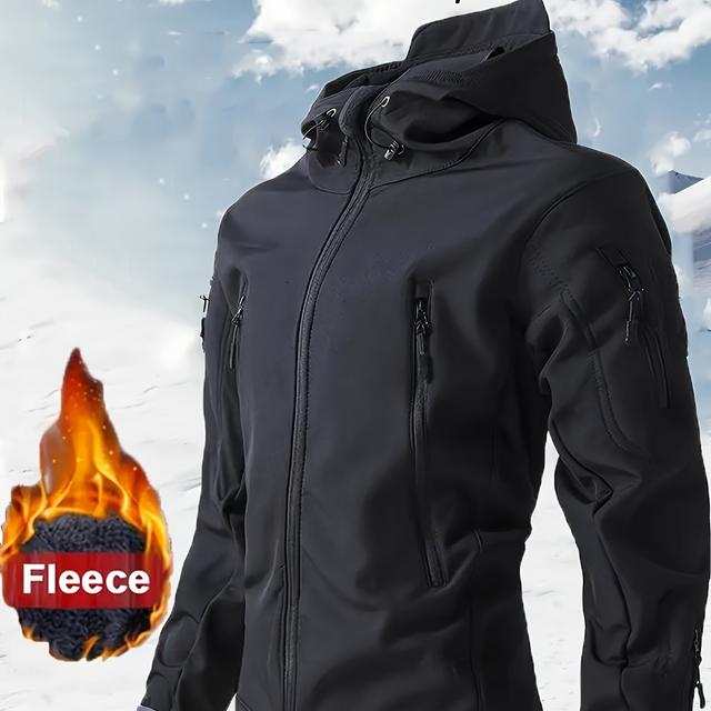 TEMU Men's - Hooded Jacket With - Windproof Winter Skiing & Outdoor Coat, Multi- Zippered Hunting Jacket For Hiking, Training, Fishing - Machine Washable (compatible With,, Run, Cycle)