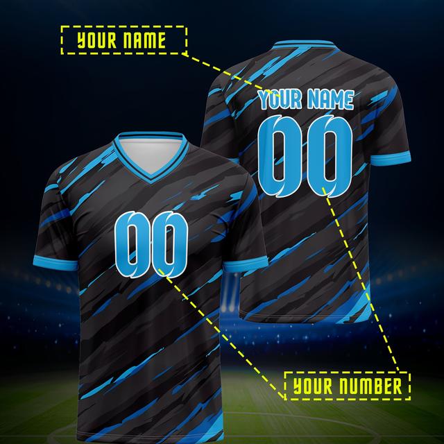 TEMU Camisa de Futebol com Decote em V Personalizável para Adultos - e Número Personalizados, Poliéster Respirável, Ideal para Festas de Verão, Lazer ao Ar Livre & Atividades Esportivas