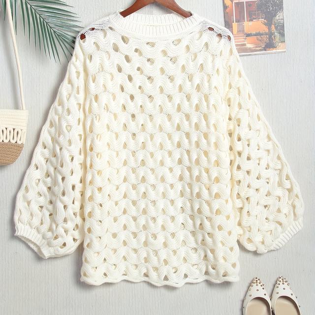 TEMU Women's Semi-sheer Crochet Batwing Sleeve Sweater - Vacation Resort Style Round Neck Pullover, Spring Summer Fall Casual Beachwear Top, Summer Fashion, Intricate Openwork