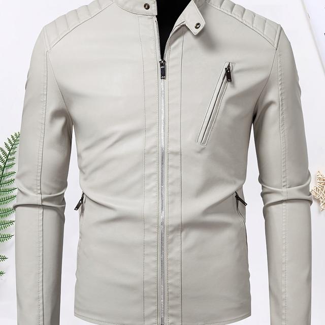 TEMU جاكيت رجالي بياقة واقفة | + ألوان متعددة متوفرة، تصميم عصري على طراز الدراجات النارية، مثالي للملابس الكاجوال، جذاب للخروج والحفلات، قصة ضيقة، مظهر أنيق في قطعة واحدة!