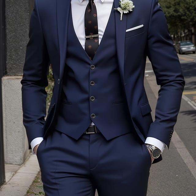 TEMU Men's -piece Suit Set, Including A Suit Jacket, Trousers, And Vest, Suitable For Weddings, Formal Business, And Casual Occasions