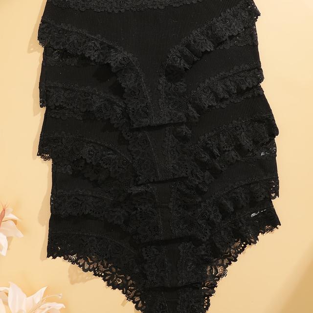 TEMU 5pcs Women's Bikini Panties With Elegant Lace Trim - , Breathable & Fit Underwear, Black, Delicate Lace Detailing, Hand Wash Only