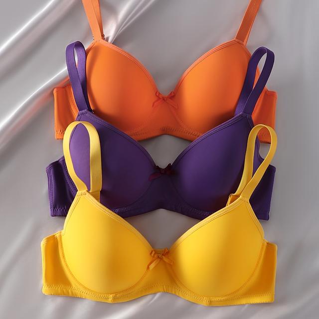 TEMU 3 stycken enfärgade sömlösa bygel-bh, sexig och push-up-bh, damunderkläder och underkläder