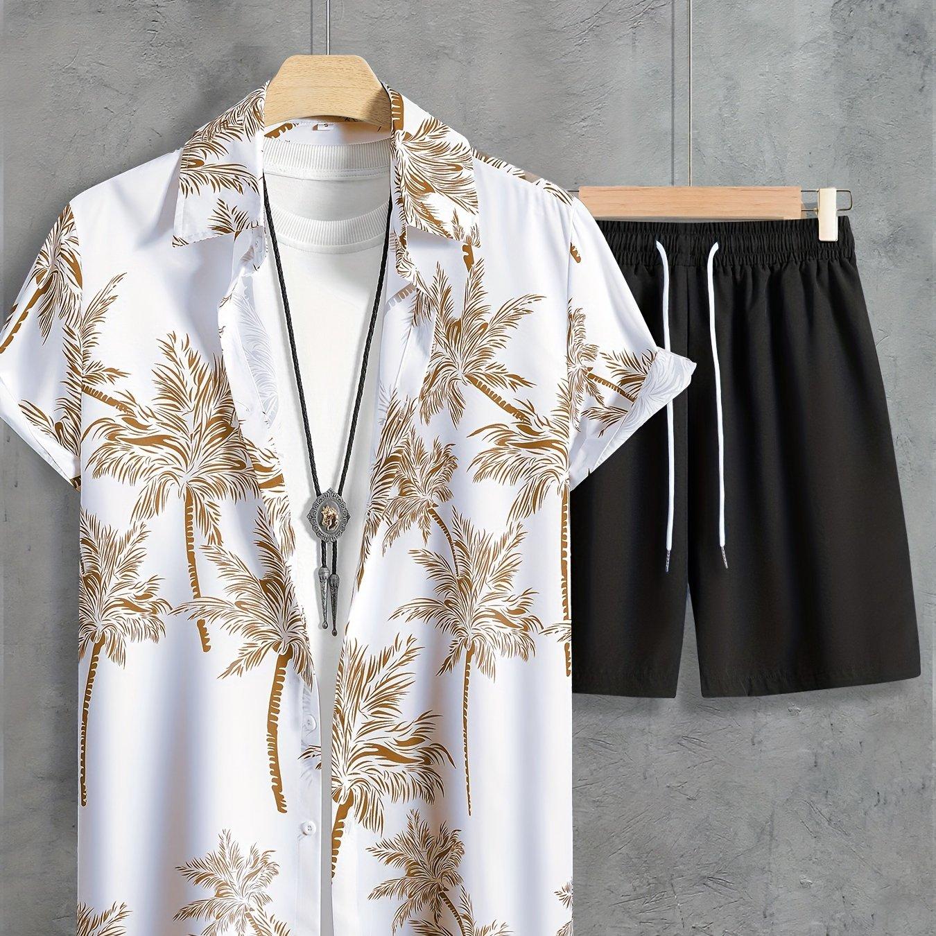 TEMU 254# 's Casual Set Shirt, Beach Street Irregular Print Shirt
