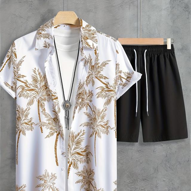 TEMU 254# 's Casual Set Shirt, Beach Street Irregular Print Shirt