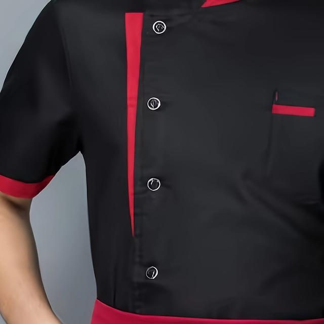 TEMU Herren Professionelle Kochuniform - Atmungsaktiv, Kurzarm, Stehkragen mit für Küchen-, Bäckerei- und Restaurantarbeit