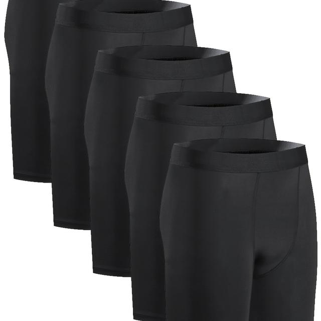 TEMU 5-pack Men's Athletic Boxer Briefs, Breathable Quick- Shorts, For Training Running Basketball, Men's Running & Gym Wear, Polyester Fabric, Solid Color, , Tight Fit, Knitted Sportswear
