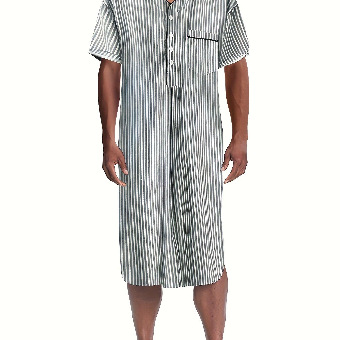 TEMU New Mid-length Comfortable Loose Solid Color Pajamas European And American Men's Nightdress Bathrobe