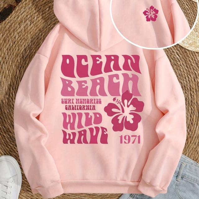 TEMU Hoodies Featuring Floral And Slogan Graphics, Surfing At California , Celebrating The Class Of 1971, Designed For Women To, Perfect For Autumn And Winter Wear