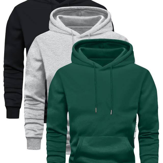TEMU 3pcs Set Of Men's Hooded Sweatshirt, New Style With Fleece, Casual And Versatile Fashion Brand Pullover Hoodie
