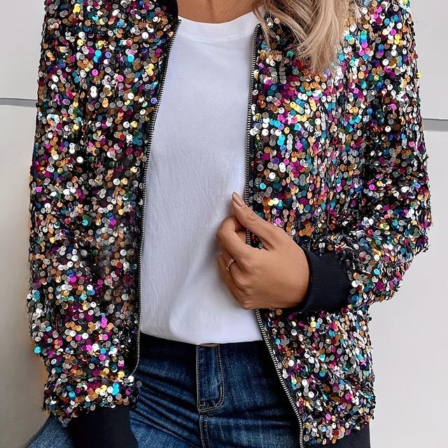TEMU Women's Sequin Zipper Jacket